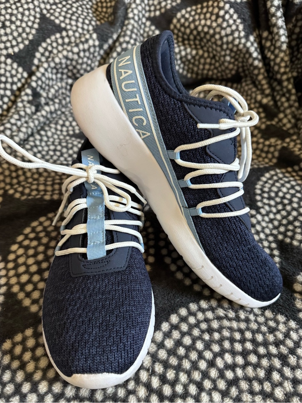 Nautica Navy Knit Slip-On Sneakers with Light Blue Accents